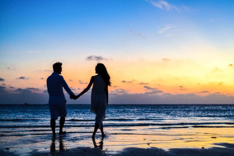 happy couple on beach