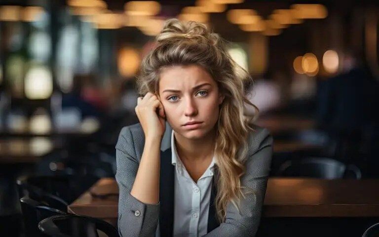 woman sitting at a desk, stressed about her toxic work environment