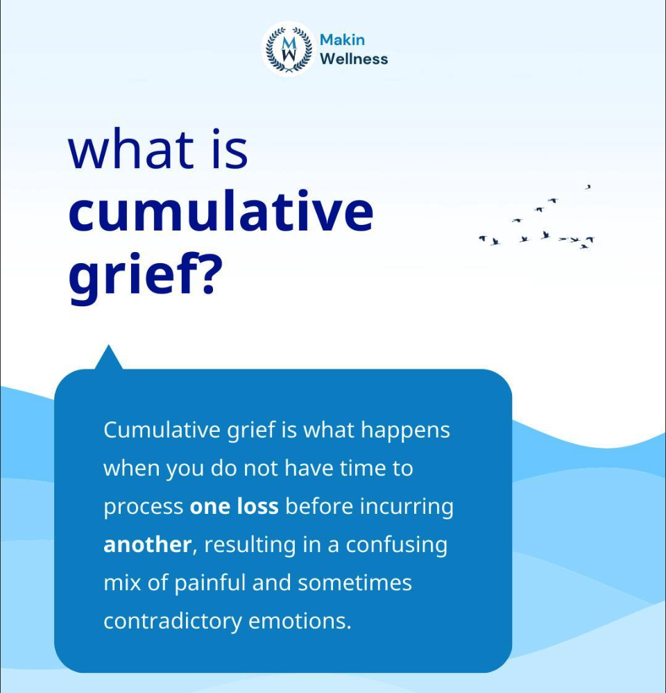Infographic explaining the meaning of cumulative grief.