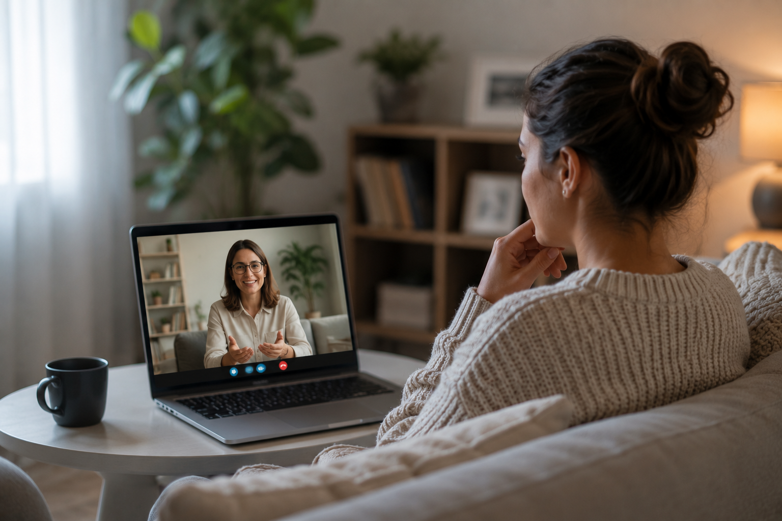Online OCD Therapy: How Virtual ERP Gives You Specialist Care From Anywhere Person participating in an online therapy session from home, speaking with a licensed therapist through a secure video call in a comfortable and private setting.
