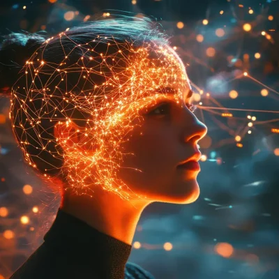 Photo of a woman with lights swirling around her head symbolizing the need to know how to stop overanalyzing.
