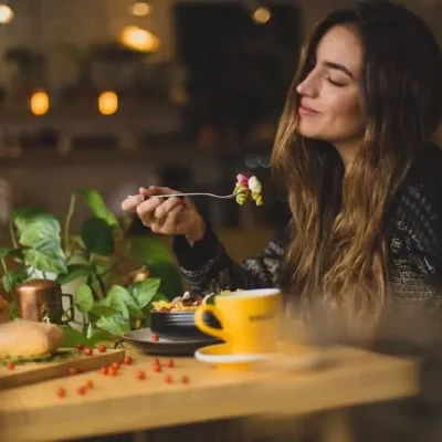 woman enjoying healthy meal